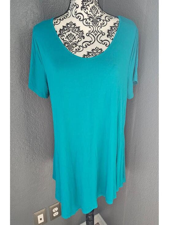 Tops - Women's L&B Lucky & Blessed Blouse Top Short Sleeve Size Large Teal Round Neck